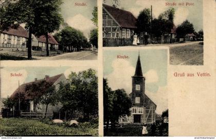 CPA Vettin Groß Pankow in der Prignitz, Kirche, Schule, Post, Straßenpartie