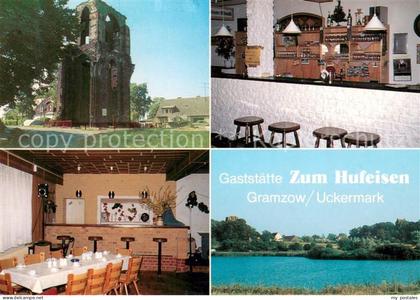 Gramzow Uckermark Gaststaette Zum Hufeisen Saal Gastraum Klosterruine Partie am