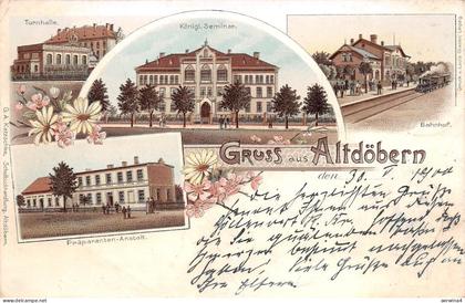 Gruss aus Altdöbern Turnhalle Königl. Seminar Präparanten-Anstalt Litho AK 1900
