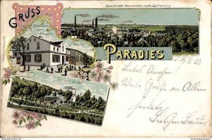 Lithographie Paradies Hörlitz Schipkau in der Niederlausitz, Blick nach Senftenberg, Restaurant zum Paradie