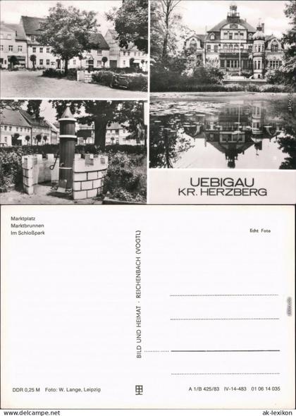 Uebigau Wahrenbrück Marktplatz, Marktbrunnen, Im Schloßpark 1983