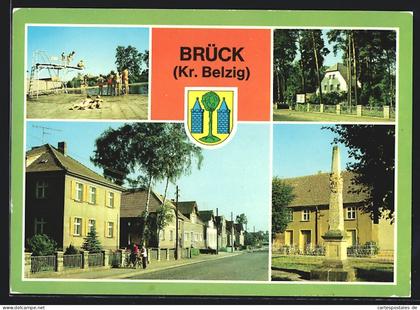 AK Brück / Mark, Freibad, Rathaus und Bahnhofstrasse