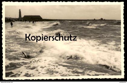 ALTE FOTO POSTKARTE BÜSUM LEUCHTTURM STRAND WELLENGANG SCHWIMMER PHOTO KNÜPPEL beach plage postcard Ansichtskarte cpa AK