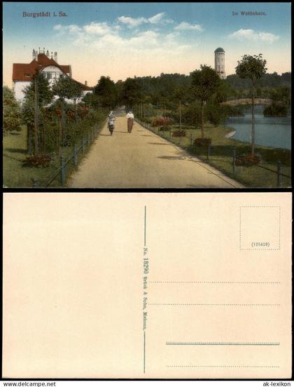 Ansichtskarte Burgstädt Wettin-Hain Straße Wasserturm 1914
