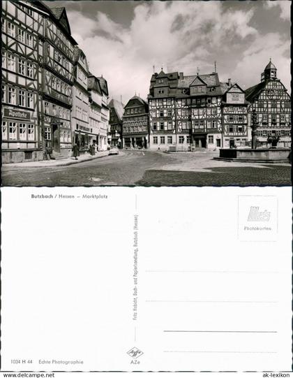 Ansichtskarte Butzbach Marktplatz Geschäfte Fachwerkhäuser Apotheke 1960