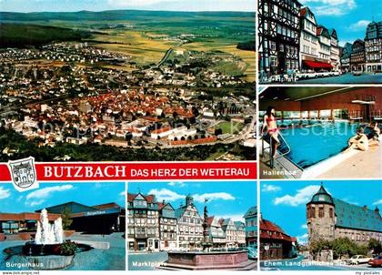 Butzbach Fliegeraufnahme Buergerhaus Marktplatz Landgraefliches Schloss Hallenba