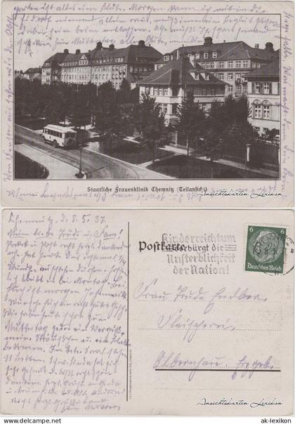 Ansichtskarte Chemnitz Staatliche Frauenklinik Chemnitz (Teilansicht) 1937