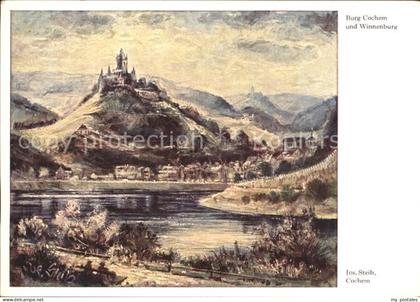 Cochem Mosel Burg Cochem un Winnenburg Kuenstlerkarte