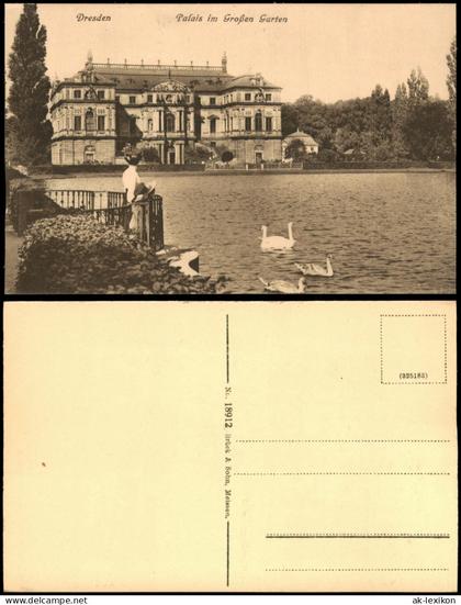 Seevorstadt-Ost/Großer Garten-Dresden Palais im Großen Garten Schwäne Frau 1915
