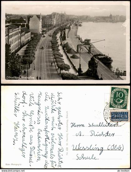 Ansichtskarte Düsseldorf Rheinallee Kran 1952  Posthorn Notopfer Berlin