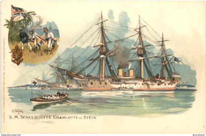 SM Schulschiffe Charlotte und Stein - Litho - Kolonien - Künstler C. Schön