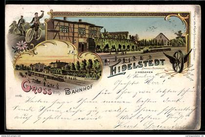 Lithographie Eidelstedt / Eimsbüttel, Bahnhof-Restaurant von J. Heeschen