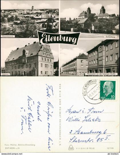 Ansichtskarte Eilenburg Sorbenburg Rathaus Leipziger Straße Panorama 1966