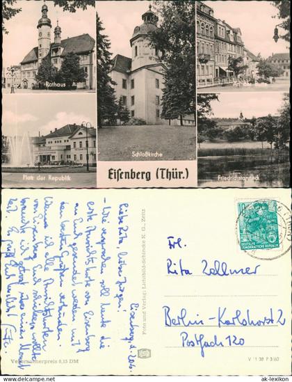 Eisenberg (Thüringen) DDR  AK mit Rathaus, Schloßkirche Plätze & Straßen 1960