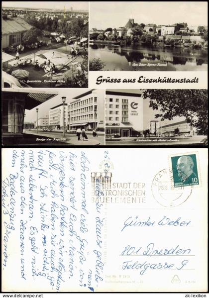Eisenhüttenstadt Mehrbild-AK mit HO-Gaststätte, Oder-Spree-Kanal uvm. 1969