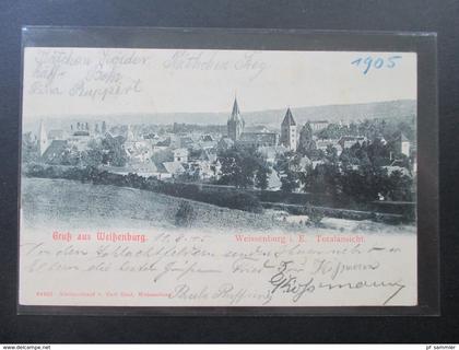 DR / Elsass AK 1905 Gruß aus Weißenburg. Weissenburg im Elsass. Totalansicht. Alleinverkauf Carl Graf. Bahnpost