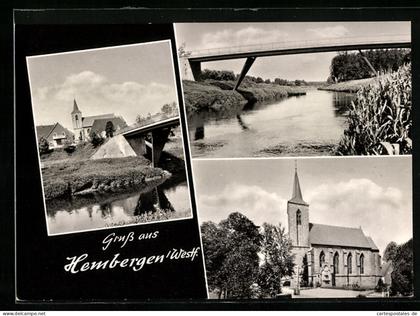 AK Hembergen / Emsdetten, Kirche, Brücke vor dem Ort