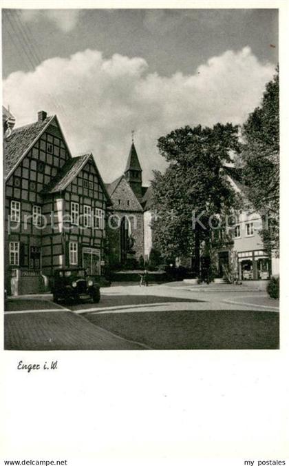 Enger Teilansicht Kirchturm Fachwerkhaeuser