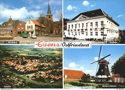 Esens Marktplatz Rathaus Windmuehle Fliegeraufnahme