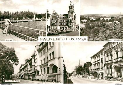 Falkenstein Vogtland Freibad Rathaus Liebknecht Platz Hauptstrasse