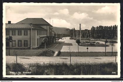 AK Flöha, Bahnhof mit Vorplatz