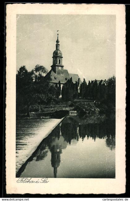 AK Flöha i. Sa., Kirche, Flussufer