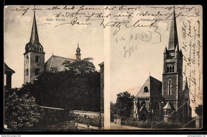 AK Flörsheim a. Main, Kath. Kirche, Evang. Kirche
