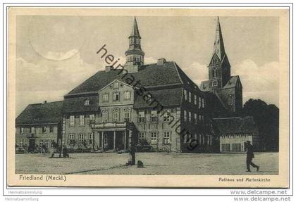 Friedland (Meckl.) Mecklenburg - Rathaus und Marienkirche - Verlag A. Christann Friedland gel. 1934