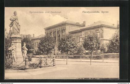 AK Fürstenwalde /Spree, Gymnasium und Denkmal
