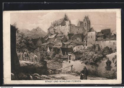 Künstler-AK Füssen, Stadt und Schloss Füssen