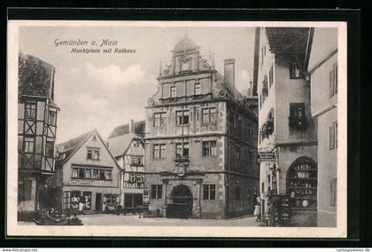 AK Gemünden a. Main, Marktplatz mit Rathaus