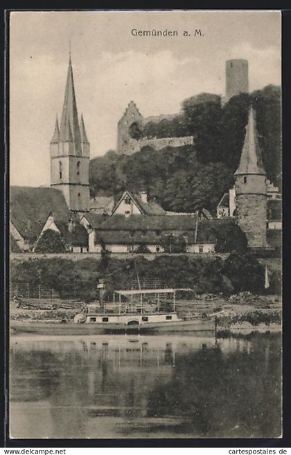 AK Gemünden /Main, Teilansicht mit Scherenburg