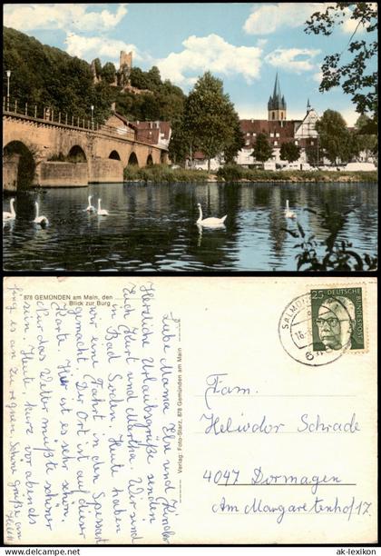 Ansichtskarte Gemünden a. Main Fluss Partie Blick zur Burg 1970