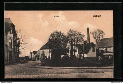 AK Gettorf, Markt mit Fabrikschlot
