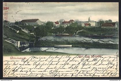 AK Glückstadt, Blick vom Elbdeich auf den Ort