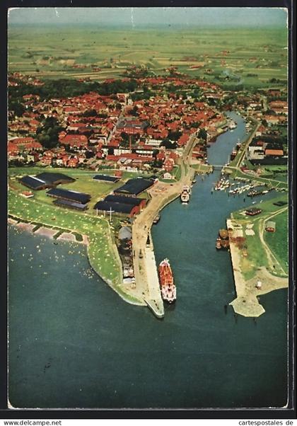 AK Glückstadt /Elbe, Hafeneinfahrt, Fliegeraufnahme