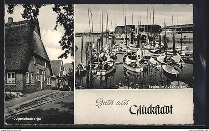 AK Glückstadt, Jugendherberge, Segler im Aussenhafen