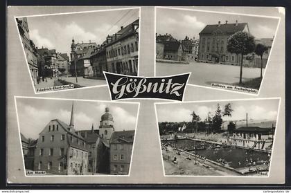 AK Gössnitz / Altenburg, Friedrich-Ebert-Strasse, Rathaus am Freiheitsplatz, Am Markt