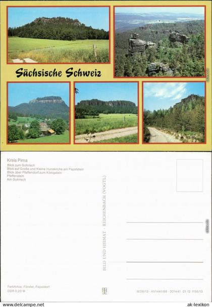 Gohrisch (Sächs. Schweiz) Blick zum Gohrisch Hunskirche am Papststein 1986