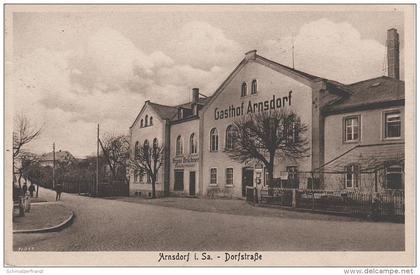 AK Arnsdorf Gasthof Dorfstrasse Fleischer Brückner bei Radeberg Dresden Langebrück Grossröhrsdorf Dürrröhrsdorf Bahnpost