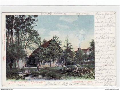 39021426 - Lehde im Spreewald mit Landschaftsidyll gelaufen von 1903. Gute Erhaltung.