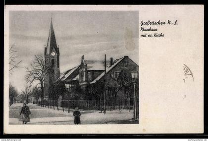 AK Grossräschen /N.-L., Pfarrhaus mit ev. Kirche