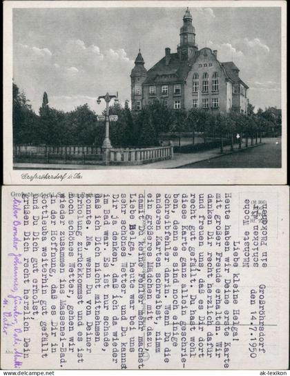 Ansichtskarte Großröhrsdorf Partie am Rathaus Laterne 1950