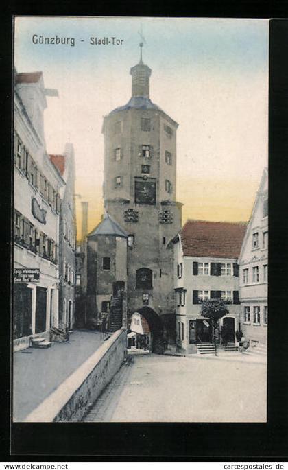 AK Günzburg, Stadt-Tor mit Weinhandlung