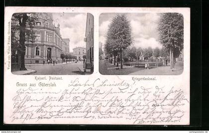 AK Gütersloh, Kaiserl. Postamt, Kriegerdenkmal
