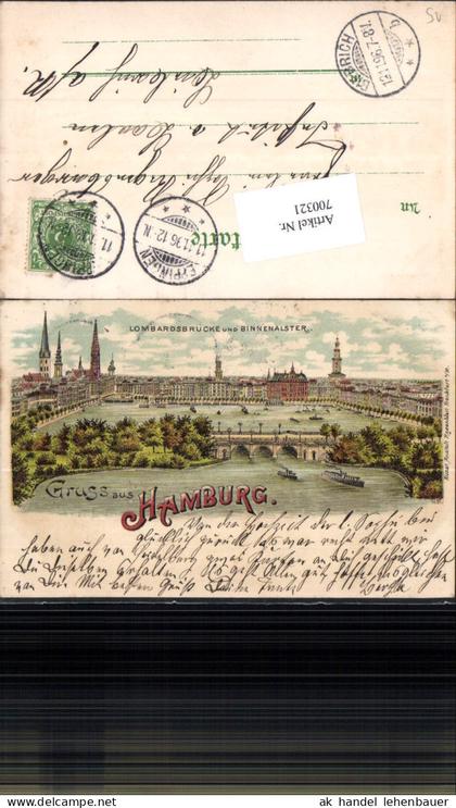 700321 Lithographie Hamburg Lombardsbrücke Binnenalster Stp Eppingen Biebrich