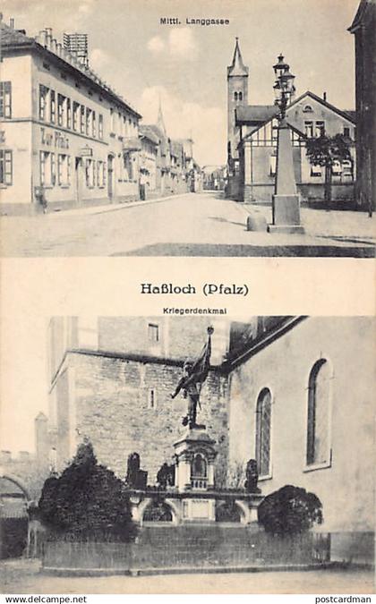 Haßloch (RP) Haßloch (Pfalz) Mehrfachansicht : Mittl. Langgasse Kriegerdenkmal. Verlag P. Curth, Haßloch