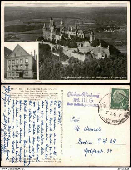 Hechingen Burg Hohenzollern Blick auf Hechingen v. Flugzeug aus 1950