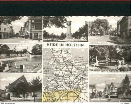 Heide Holstein Heide in Holstein Bad Rathaus Markt Brunnen ungelaufen ca. 1955