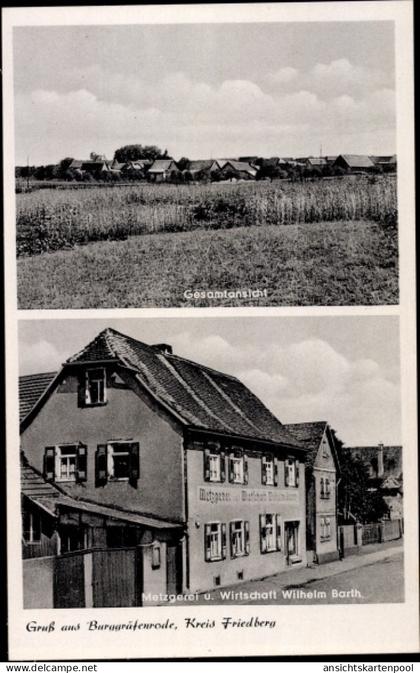 CPA Burg Gräfenrode Karben im Wetteraukreis, Metzgerei und Wirtschaft, Gesamtansicht